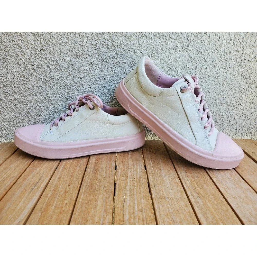 ECCO Flexure T-Cap Sneakers Womens Leather Shoes Off White Pink Size 35 / US 4 - Picture 6 of 12